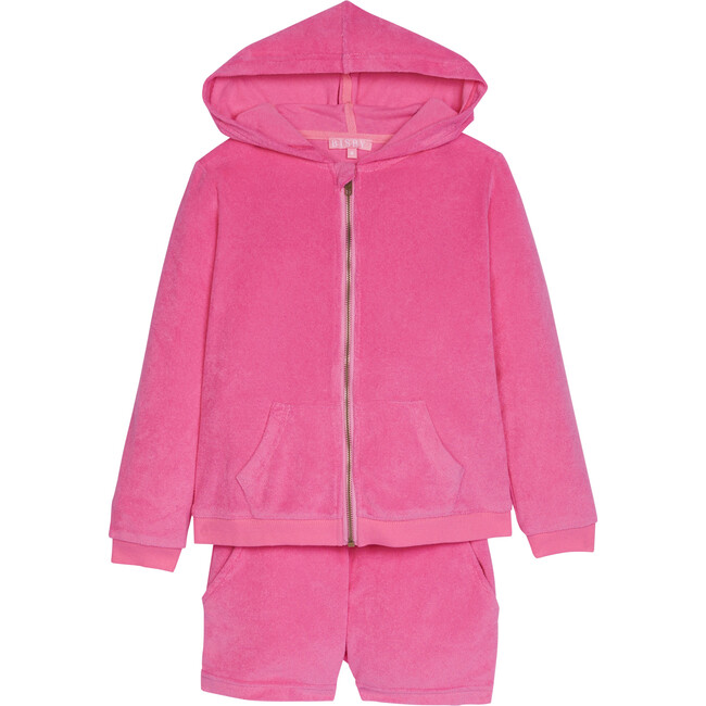 Hoodie Short Set, Hot Pink Terry