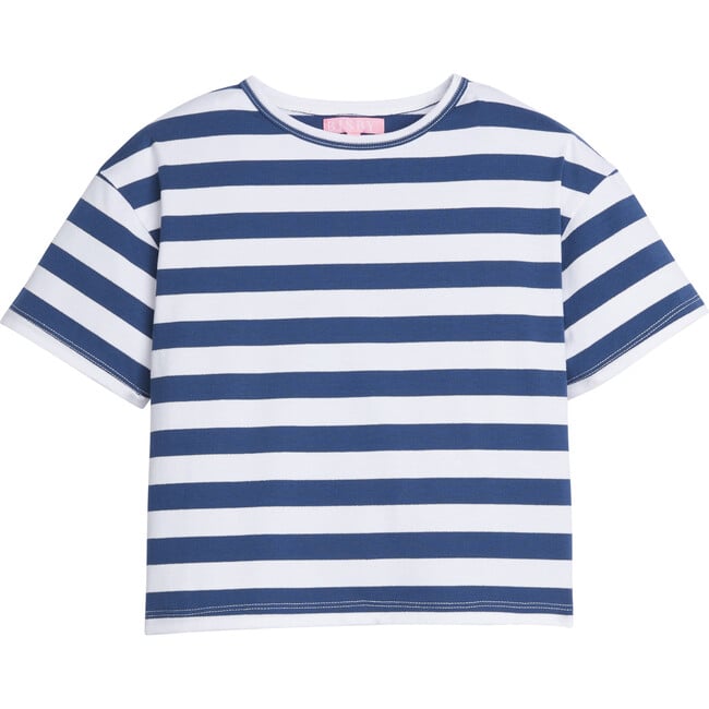 Boxy Tee, Navy Metallic Stripe