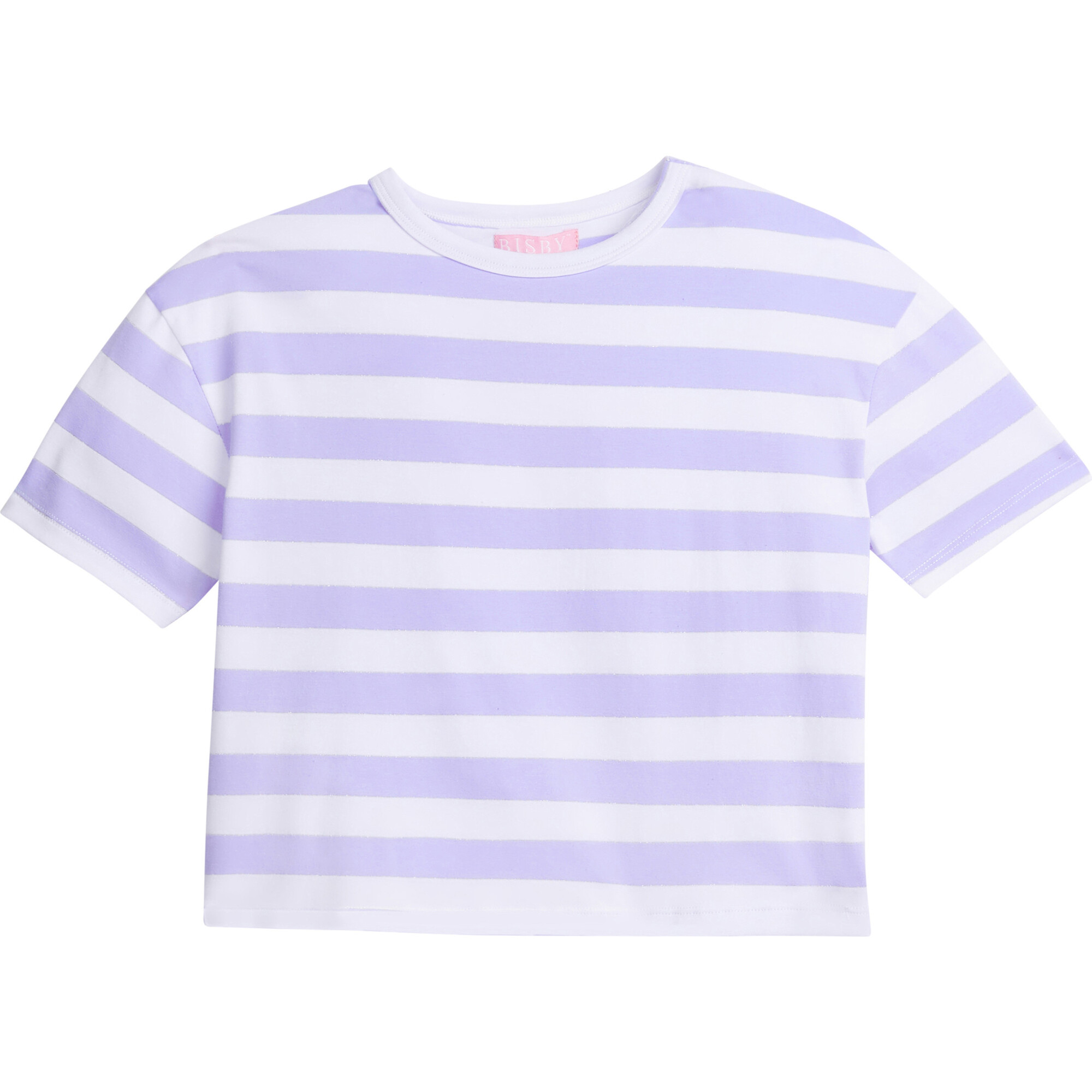 Boxy Tee, Lilac Metallic Stripe - BISBY Tops | Maisonette