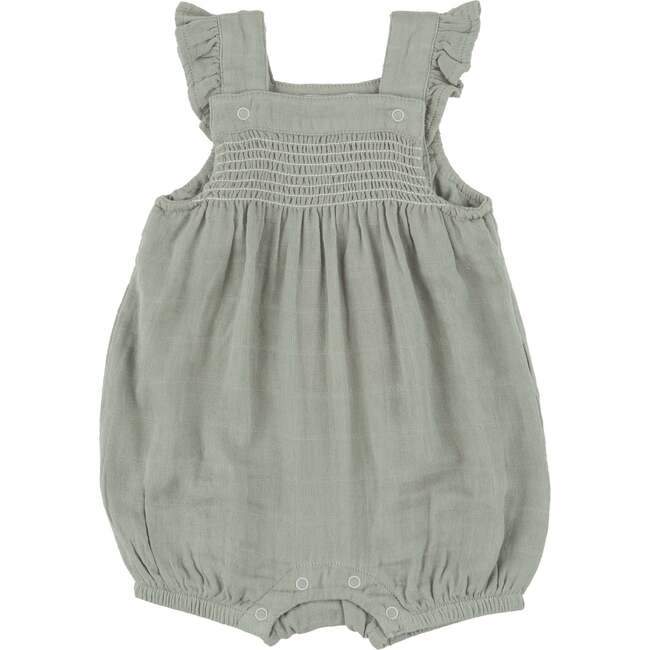 Desert Sage Solid Muslin Smocked Front Overall Shortie, Green