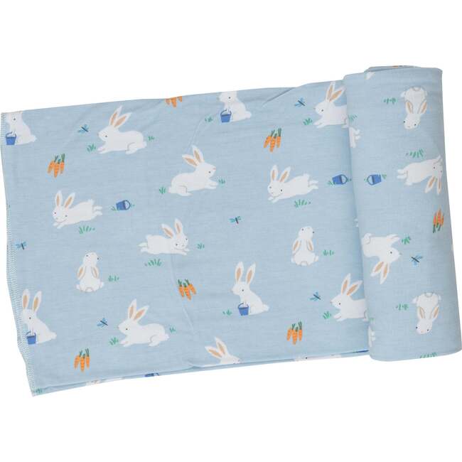 Bunny Carrots Swaddle Blanket, Blue