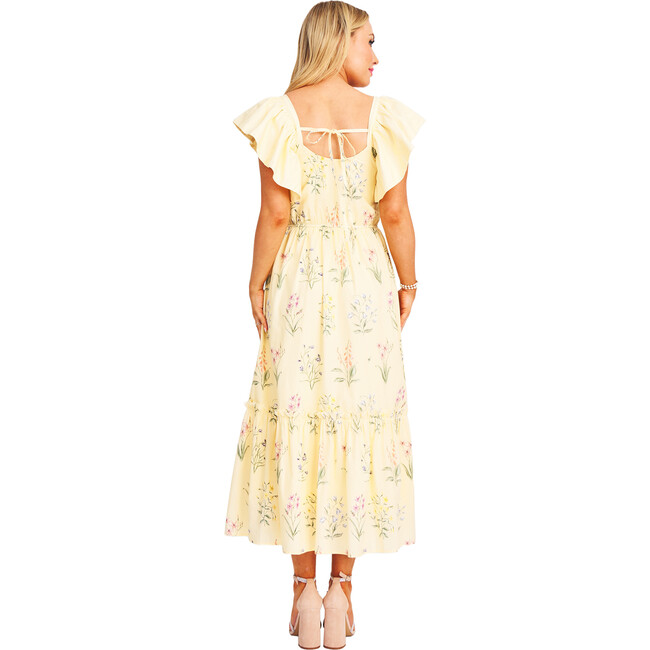 Women's The Elle Ruffle Sleeve Midi Dress, Yellow Garden Floral - Dresses - 2