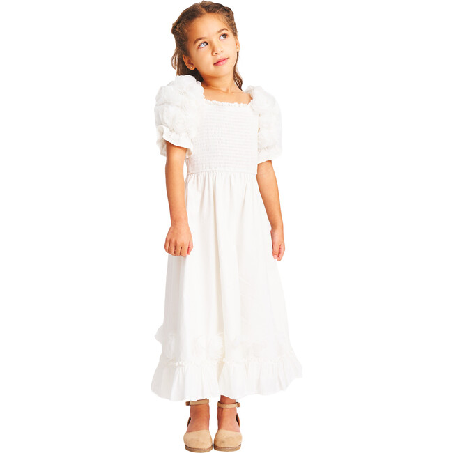 Girl's The Navy James Puff Sleeve Smock Dress, White - Dresses - 2