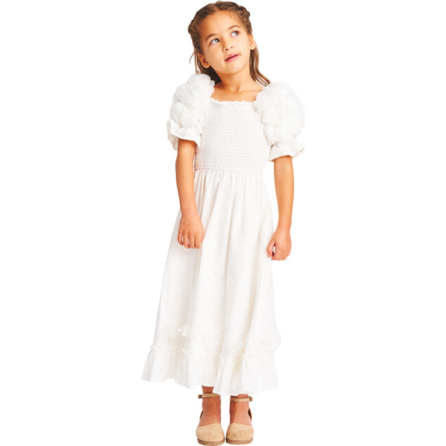 Girl's The Navy James Puff Sleeve Smock Dress, White - Dresses - 3
