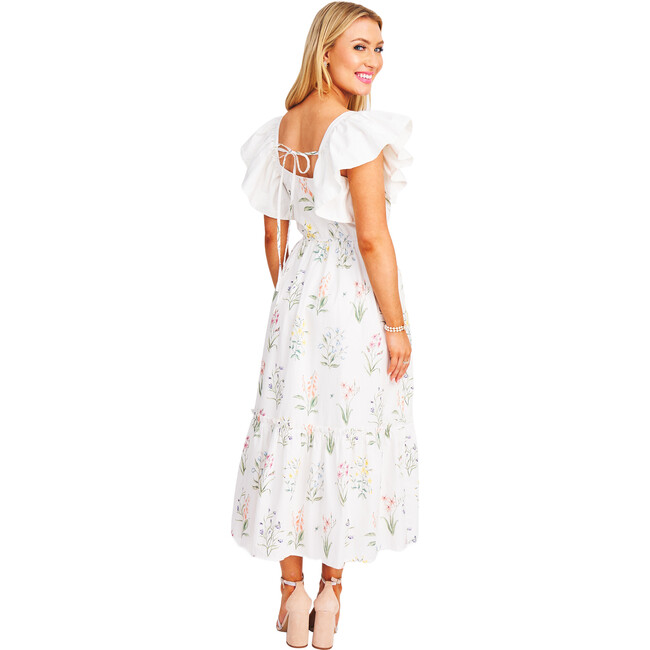 Women's The Elle Ruffle Sleeve Midi Dress, White Garden Floral - Dresses - 3