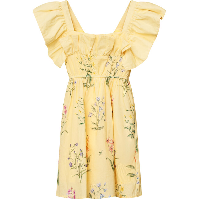 Girl's The Elle Ruffle Sleeve Midi Dress, Yellow Garden Floral