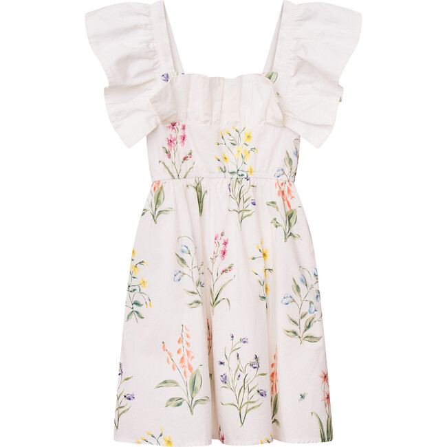 Girl's The Elle Ruffle Sleeve Midi Dress, White Garden Floral
