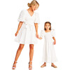 Girl's The Navy James Puff Sleeve Smock Dress, White - Dresses - 8