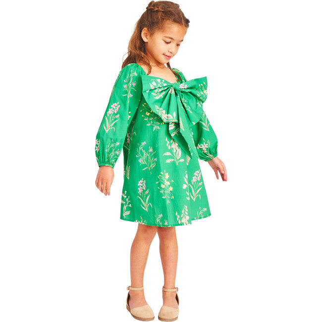 Girl's The Blair Scalloped Neck Chest Bow Dress, Green Garden Floral - Dresses - 3