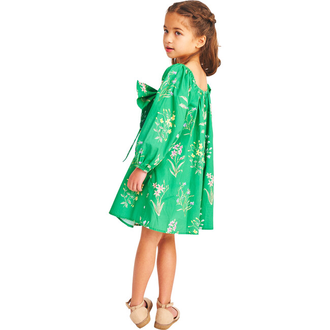Girl's The Blair Scalloped Neck Chest Bow Dress, Green Garden Floral - Dresses - 4