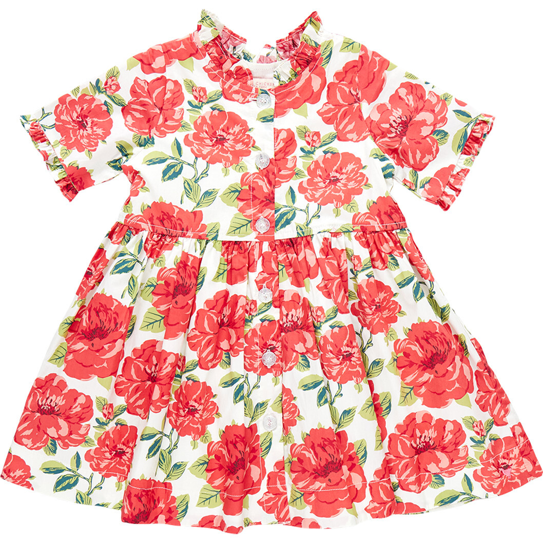 Girls Autumn Dress, Red Peonies - Dresses - 1