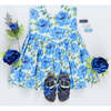 Girls Gracie Dress, Blue Peonies - Dresses - 6