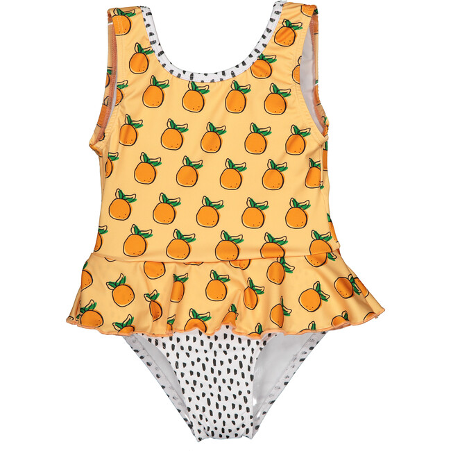Oranges Print & Dots Swimsuit, Multicolors