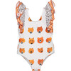 Bears Print Dots Swimsuit, Orange & Black - One Pieces - 1 - thumbnail