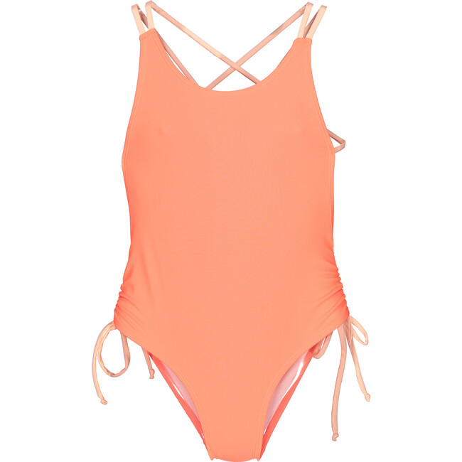 Adjustable Bow Bottom Swimsuit, Neon Orange