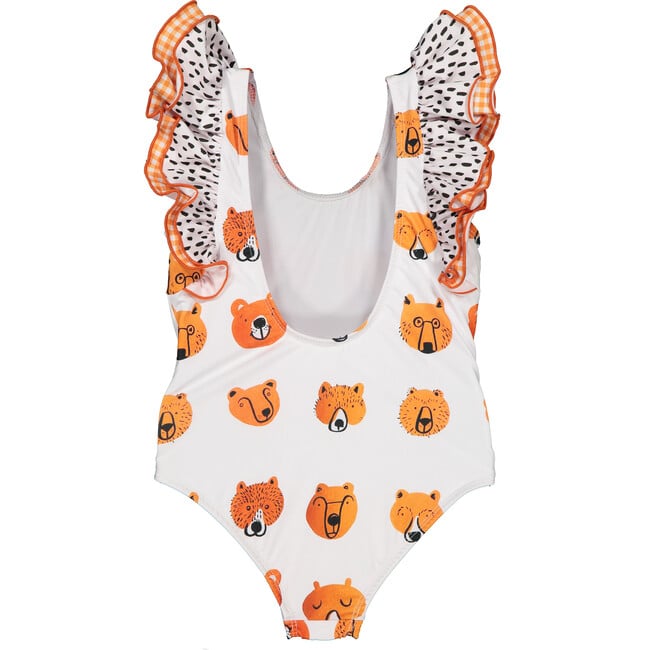 Bears Print Dots Swimsuit, Orange & Black - One Pieces - 3