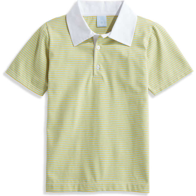Reed Jersey Polo, Blue Yellow Thin Stripe