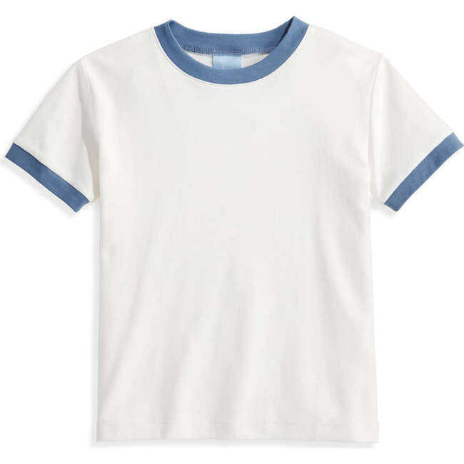 Pima Ringer Tee, Ivory with Blue Silver