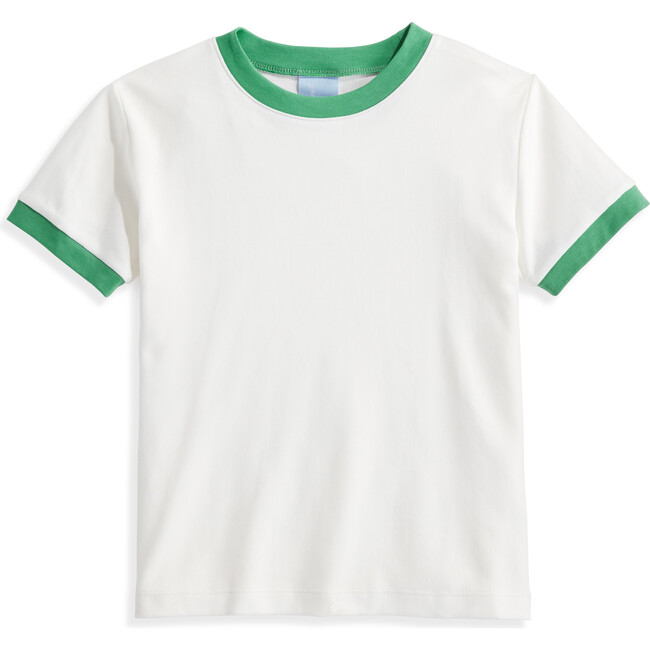 Pima Ringer Tee, Ivory with Green