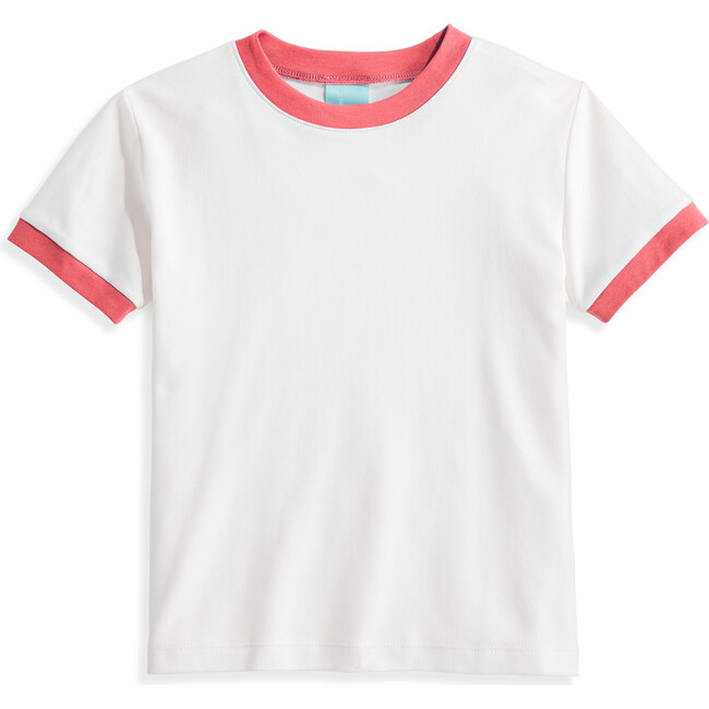 Pima Ringer Tee, Ivory with Coral