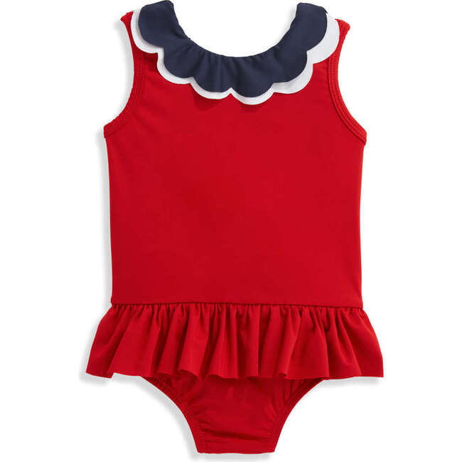 Colorblock Summer Bathing Suit, Red with Navy