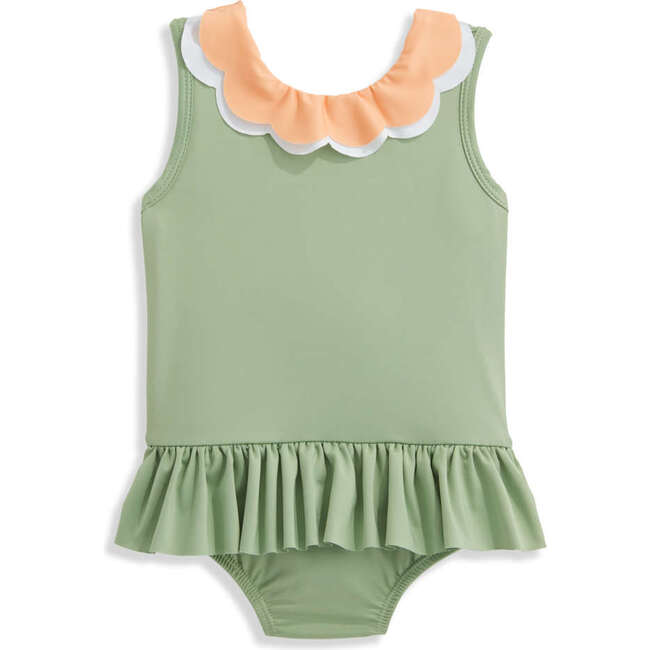 Colorblock Summer Bathing Suit, Green with Orange
