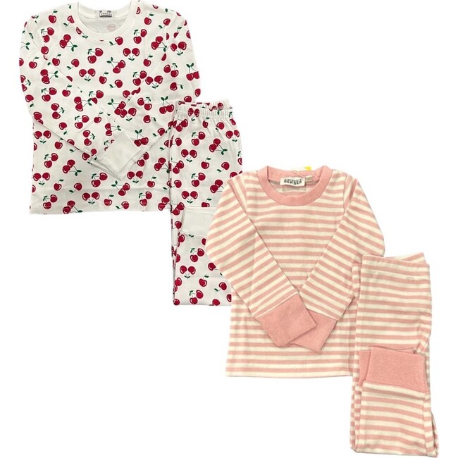 Kids Print Cuffed Pajamas 2-Pack, Cherries & Pink Stripes