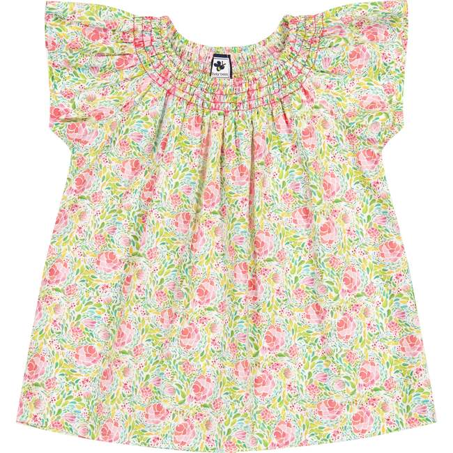 Molly Smocked Neck Ruffle Sleeve Top, Florals