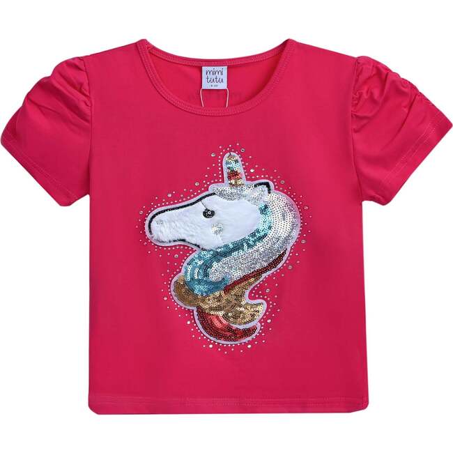 Raspberry Unicorn Applique T-Shirt, Pink