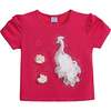 Raspberry Peacock Applique T-Shirt, Pink - T-Shirts - 1 - thumbnail