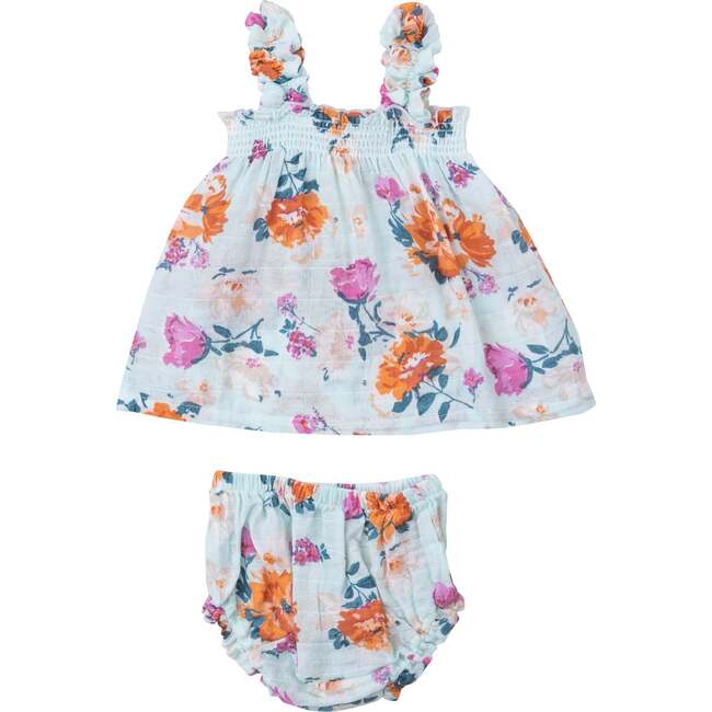 SOFT PETALS FLORAL RUFFLY STRAP TOP + BLOOMER SET, Blue - Dresses - 2