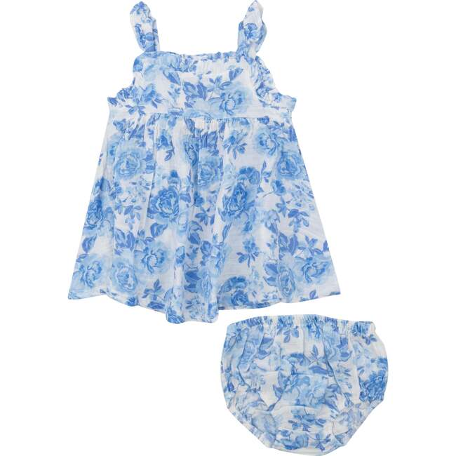 ROSES IN BLUE PAPERBAG RUFFLE SUNDRESS WITH DC, Blue