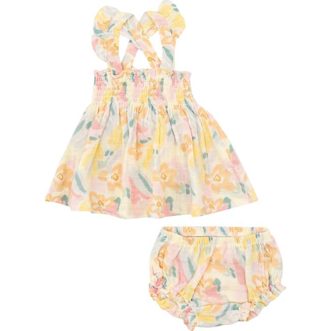 PARIS BOUQUET RUFFLE STRAP SMOCKED TOP AND DIAPER COVER, Multi