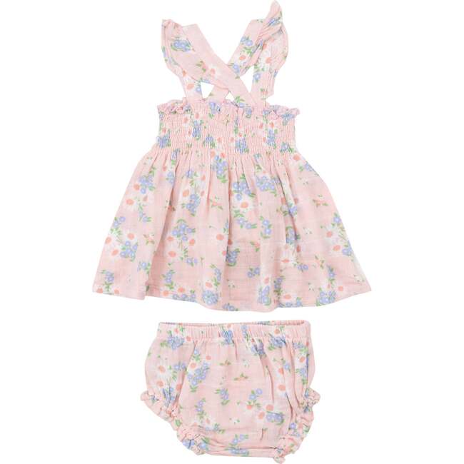 GATHERING DAISIES RUFFLE STRAP SMOCKED TOP AND DIAPER COVER, Pink - Dresses - 2