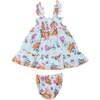 SOFT PETALS FLORAL SMOCKED RUFFLE SUNDRESS & DIAPER COVER, Blue - Dresses - 2