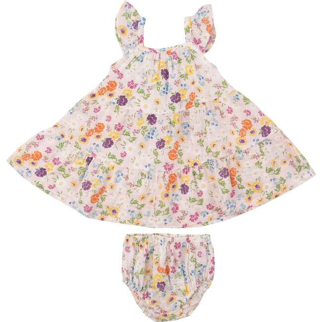 CHEERY MIX FLORAL TWIRLY SUNDRESS & DIAPER COVER, Multi