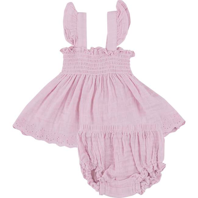 BALLET SOLID MUSLIN RUFFLE STRAP SMOCKED TOP AND DIAPER COVER, Pink