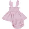 BALLET SOLID MUSLIN RUFFLE STRAP SMOCKED TOP AND DIAPER COVER, Pink - Dresses - 1 - thumbnail