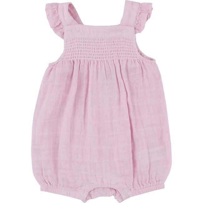BALLET SOLID MUSLIN SMOCKED FRONT OVERALL SHORTIE, Pink