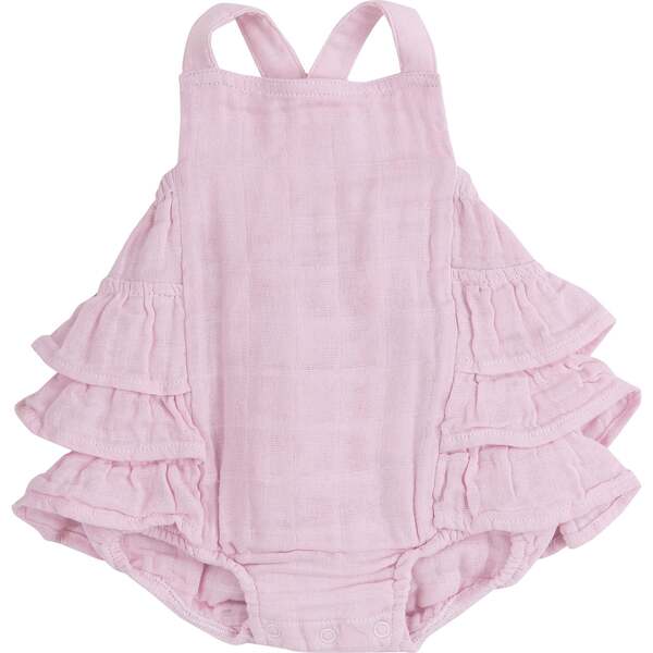 BALLET SOLID MUSLIN RUFFLE SUNSUIT, Pink - Angel Dear Rompers | Maisonette