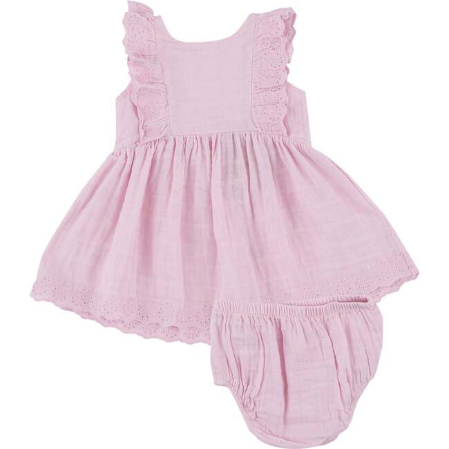 BALLET SOLID MUSLIN EYELET EDGED DRESS AND DC, Pink