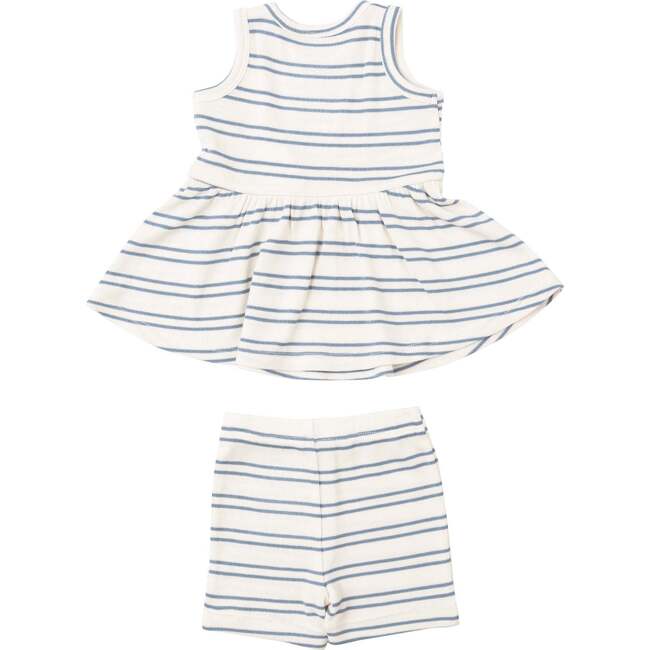 ANCHOR RIB STRIPE RIB PEPLUM TANK TOP AND BIKER SHORT, White - Mixed Apparel Set - 2