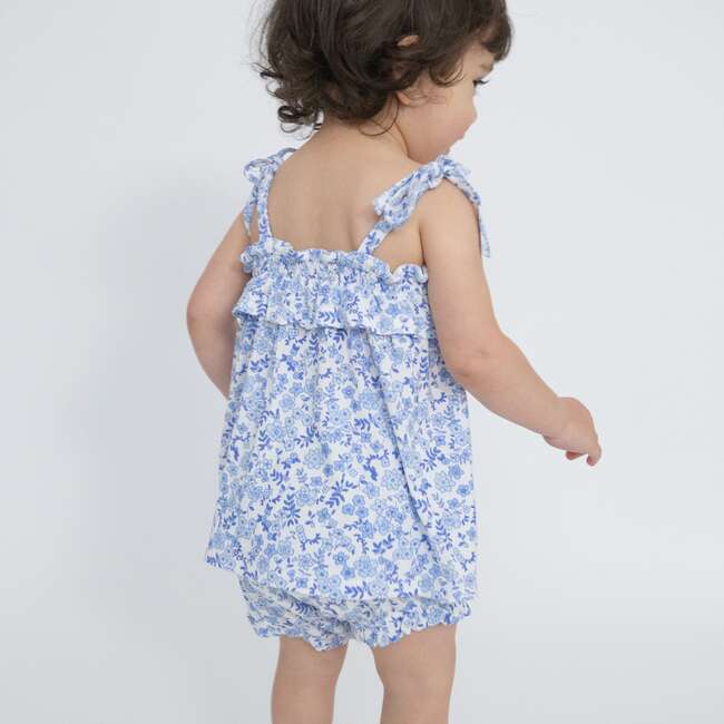 Blue Calico Floral RUFFLE TOP & BLOOMER, Blue - Dresses - 3