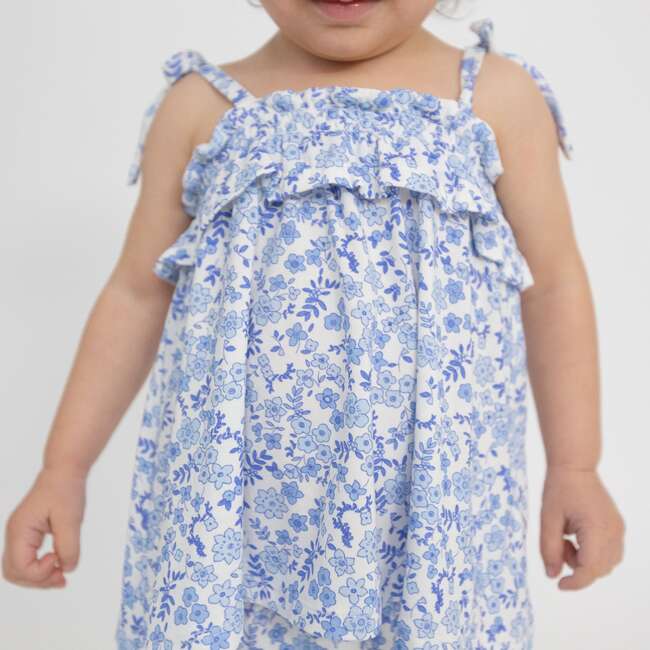 Blue Calico Floral RUFFLE TOP & BLOOMER, Blue - Dresses - 4
