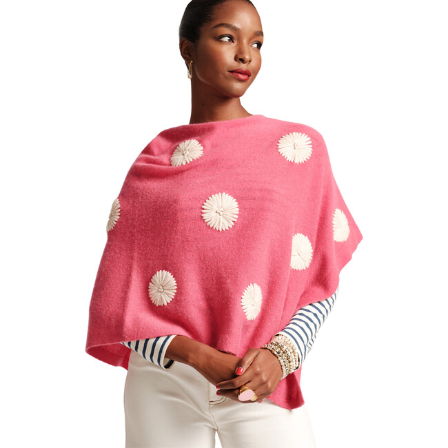 Women's Le Petit Poncho Embroidered Flowers, Pink/Oyster