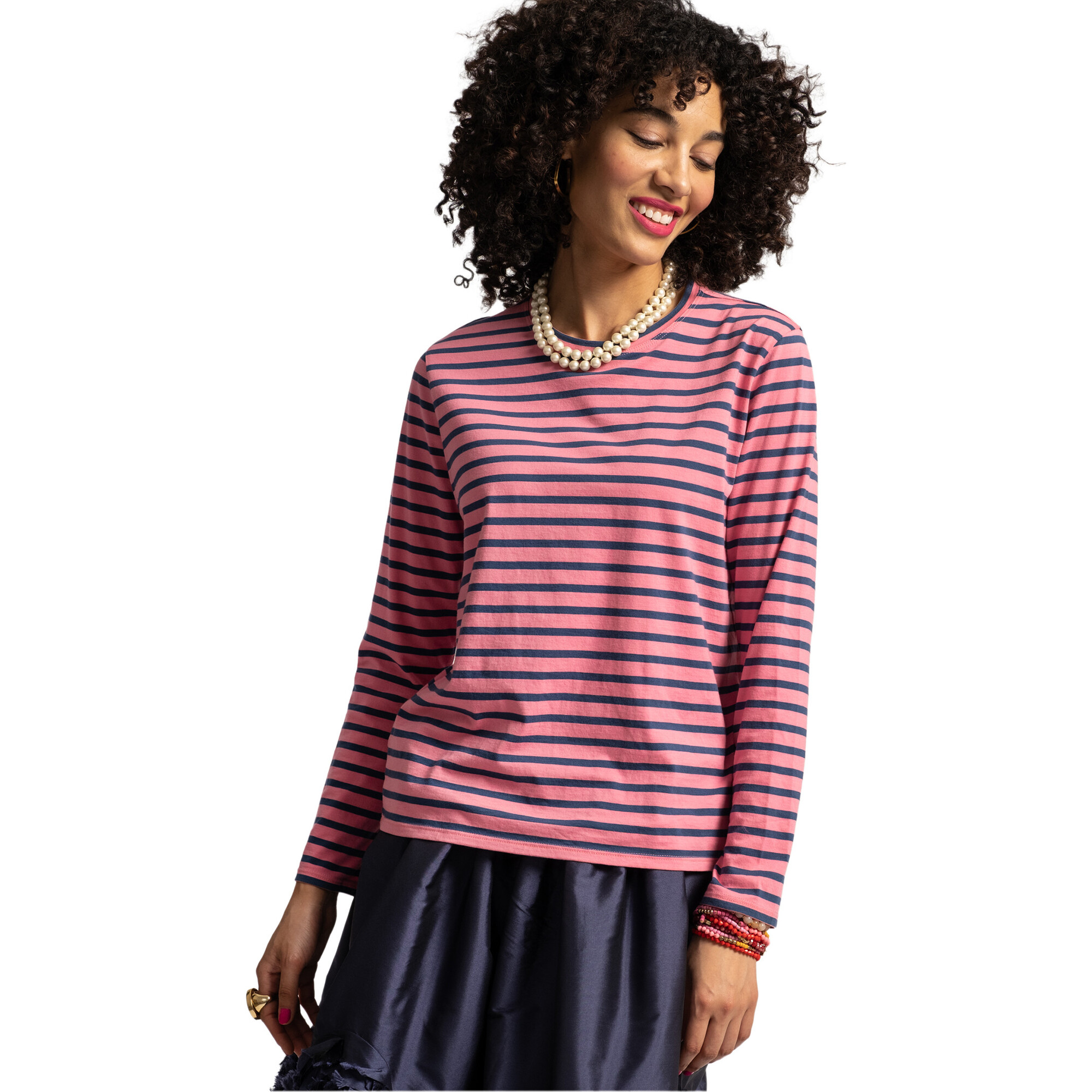 Women's Striped Top, Pink Thick/Navy Thin - Base Layers - 1