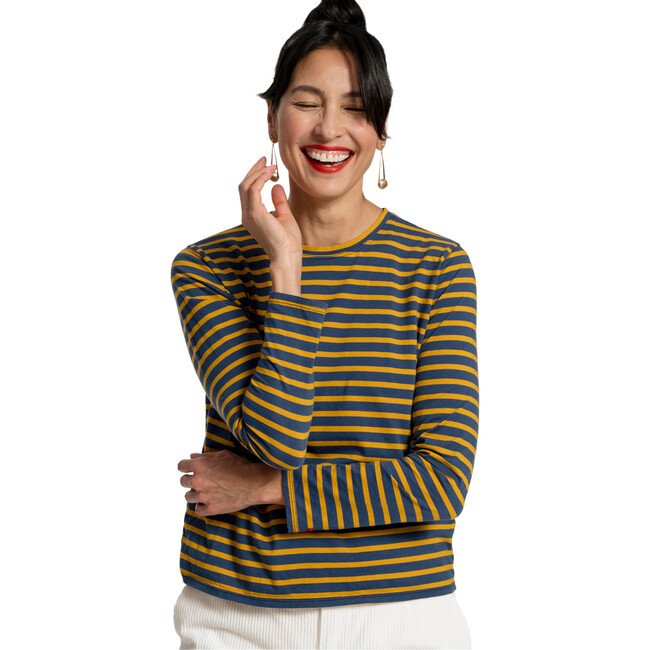 Women's Striped Top, Navy Thick/Mustard Thin