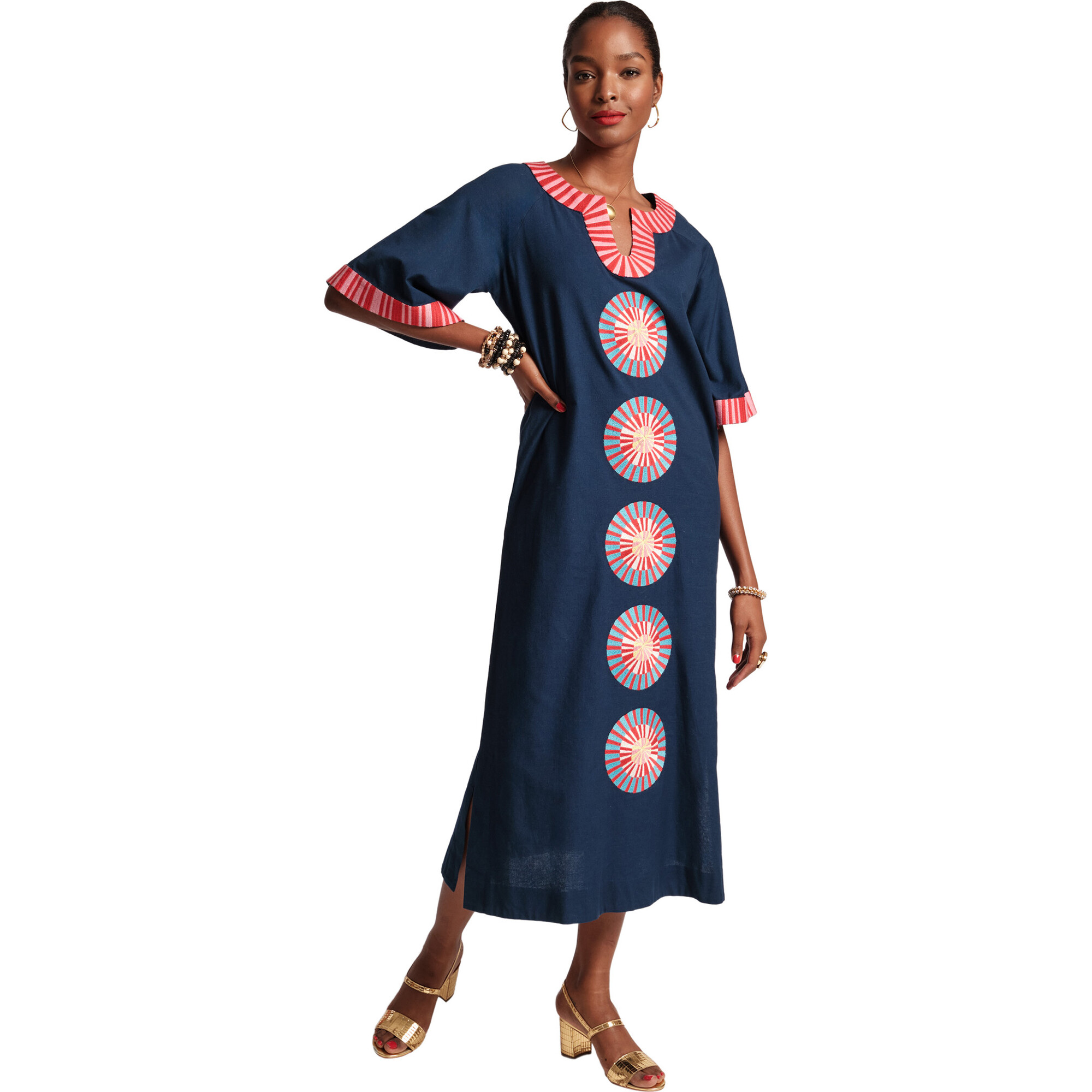 Women's Charming Caftan Maxi Starburst, Navy/Multi - Dresses - 1