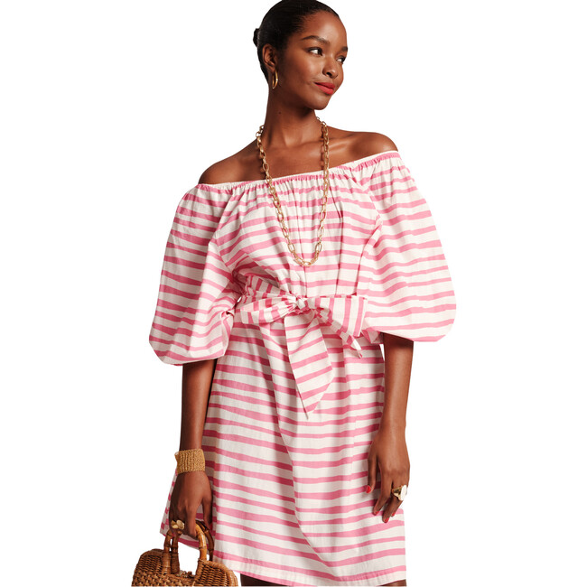 Women's Bliss Mini Dress Painterly Stripe, Pink/White