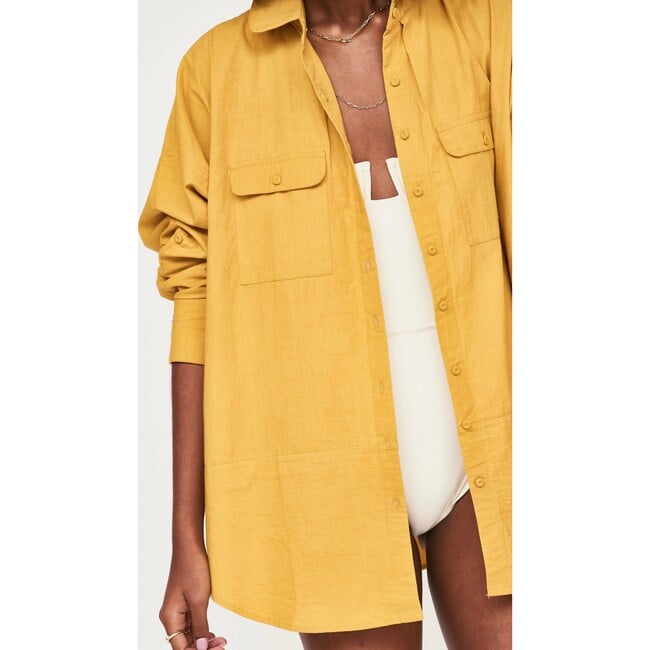 Women's Kyoto Oversized Long Shirt Blouse, Gilded Poplin - Blouses - 4